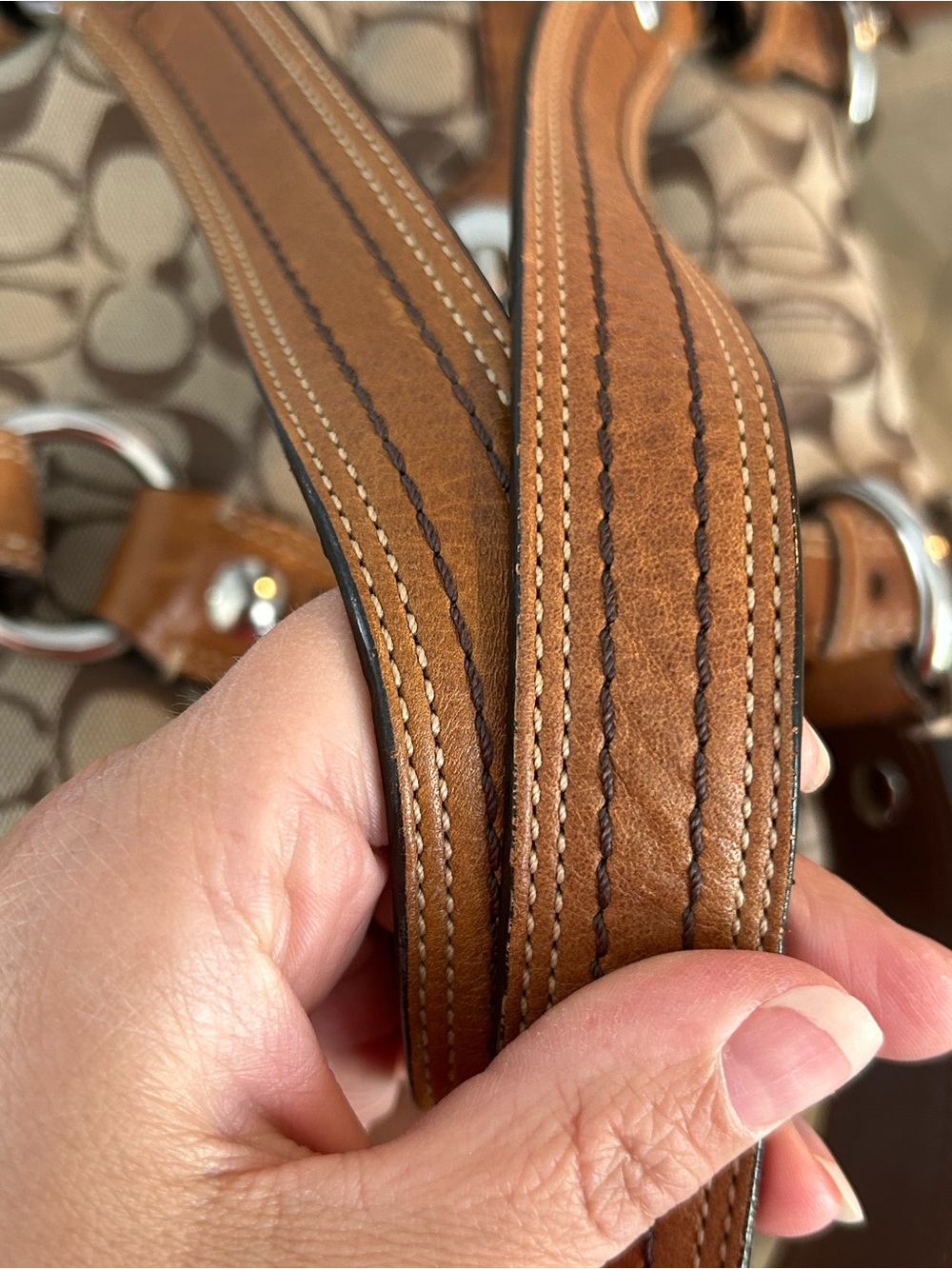 VTG Y2K Coach Chelsea Signature Turnlock Shoulder Bag Tan Leather Trim 10986 - Picture 6 of 11